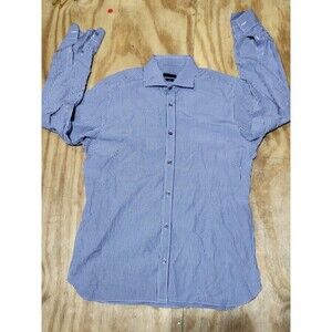 Z ZEGNA Button Up Blue SHIRT Men Large Collar Long Sleeve @i9